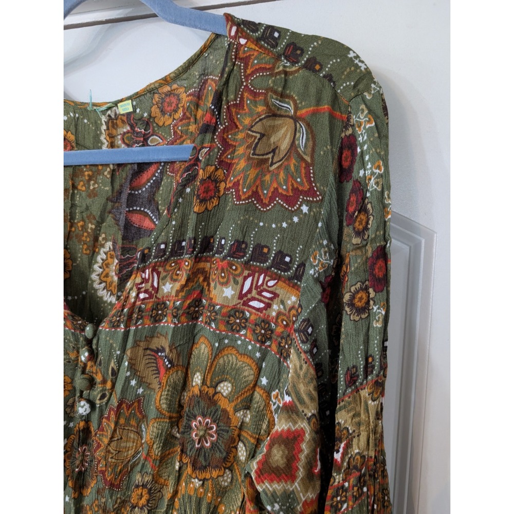 FARM Rio Olive Green Paisley Midi Dress with Rust and Mustard Accents - Picture 5 of 11